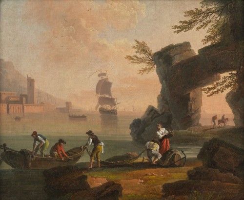 Retour de pêche au soleil couchant – Ecole de Joseph Vernet 18e siècle - Tableaux et dessins Style 