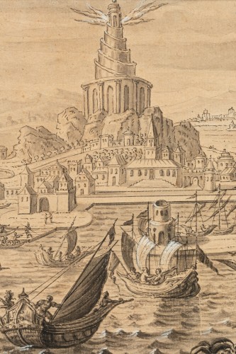 The construction of the Lighthouse of Alexandria - Follower of Marteen van Heemskerck circa 1600 - 