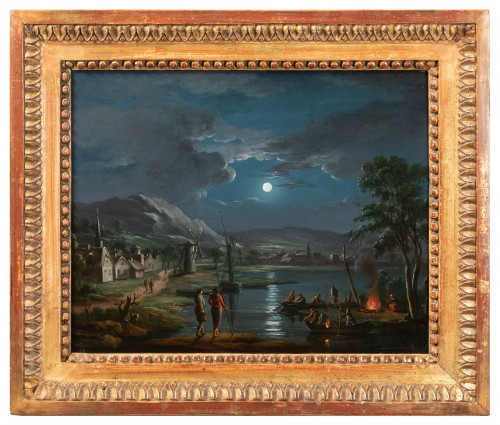 Fishermen in the moonlight - French school around 1800, follower of Simon Mathurin Lantara