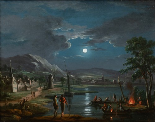 Fishermen in the moonlight - French school around 1800, follower of Simon Mathurin Lantara - Paintings & Drawings Style 