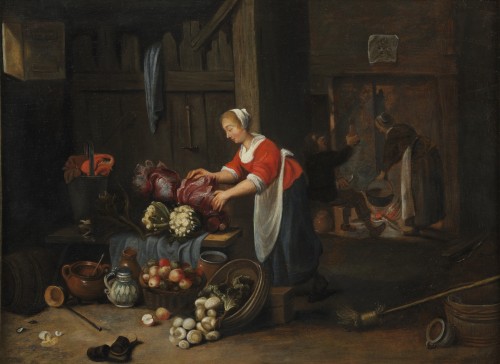 Intérieur de cuisine – attribué à Hendrick Martensz Sorgh (1609/11 – 1670) - Tableaux et dessins Style 