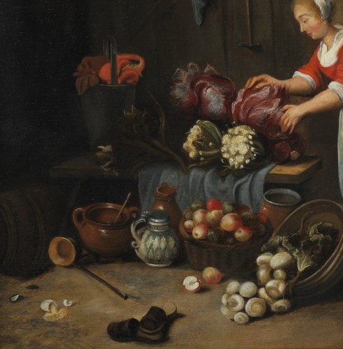 Intérieur de cuisine – attribué à Hendrick Martensz Sorgh (1609/11 – 1670) - Galerie Thierry Matranga