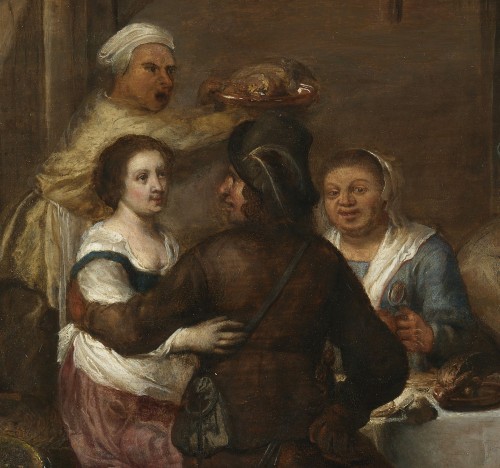 Tableaux et dessins Tableaux XVIIe siècle - Repas paysan dans une taverne – entourage de David Ryckaert III (1612 – 1661)