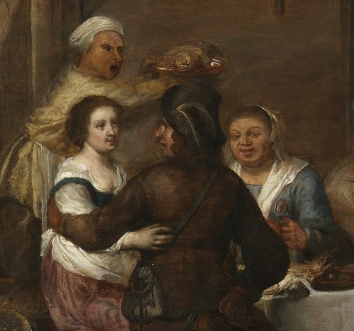 Tableaux et dessins Tableaux XVIIe siècle - Repas paysan dans une taverne, Pays-Bas 17e siècle