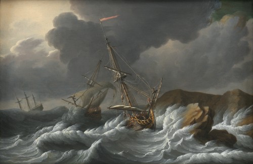 Navires dans la tempête – Jan Theunisz Blanckerhoff (1628 – 1669) - Tableaux et dessins Style 