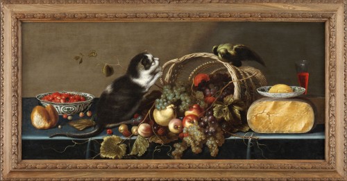 Still life with a kitten and a parrot - Master of kittens, mid 17th century