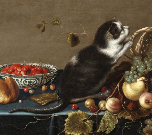 Tableaux et dessins Tableaux XVIIe siècle - Nature morte au chaton et au perroquet – Maître des chatons, milieu du XVIIe siècle