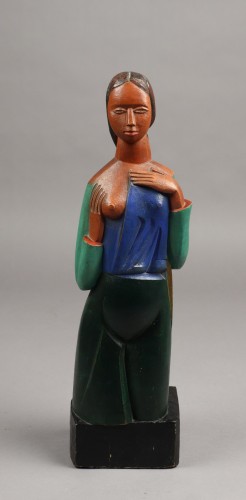 Jeune femme au sein nu - Jozef Cantré (1890-1957) - Sculpture Style Art Déco