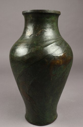 Objet de décoration Cassolettes, coupe et vase - Vase en bronze à décor japonisant - Frédéric Brou (1862-1925)