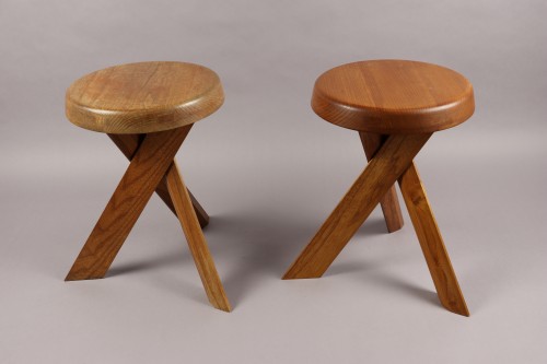 Pierre Chapo (1927-1987) - Paire de tabourets modèle S.31 p - Art Revival