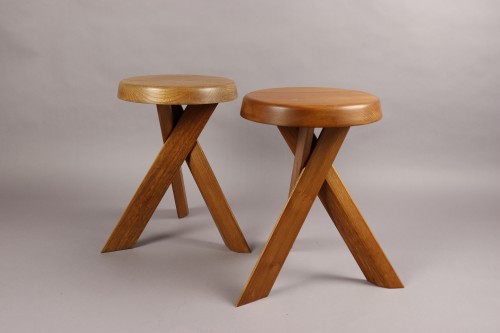 XXe siècle - Pierre Chapo (1927-1987) - Paire de tabourets modèle S.31 p