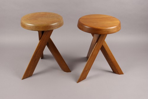 Pierre Chapo (1927-1987) - Paire de tabourets modèle S.31 p - Années 50-60