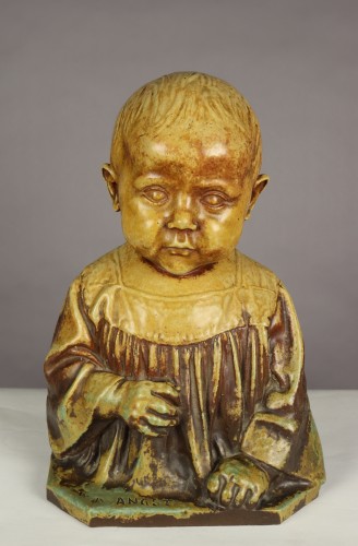 Sculpture Sculpture en Terre cuite - Buste d'enfant daté de 1909 - Carl Angst et Paul Jeanneney
