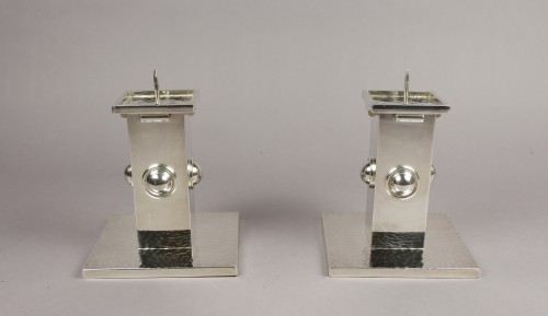 Pair of candlesticks - Jean Després (1889-1980) - Antique Silver Style Art Déco