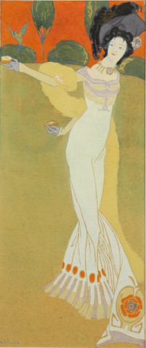 Paintings & Drawings  - Elegant with a bird by Georges de Feure (1868-1943) 