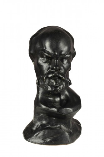 Portrait de Paul Verlaine en plâtre patiné noir par Auguste de Niederhäusen dit Rodo