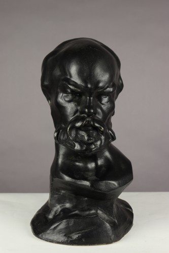 Black plater Portrait of Paul Verlaine - Auguste de Niederhäusen known as Rodo - Sculpture Style Art nouveau