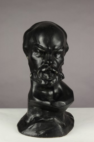 Portrait de Paul Verlaine en plâtre patiné noir - Auguste de Niederhäusen dit Rodo - Sculpture Style Art nouveau