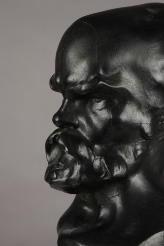 Sculpture  - Portrait de Paul Verlaine en plâtre patiné noir - Auguste de Niederhäusen dit Rodo