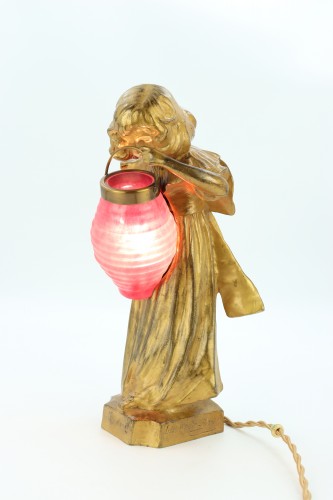 La fille au lampion par Léo Laporte-Blairsy (1865-1923) - Sculpture Style Art nouveau