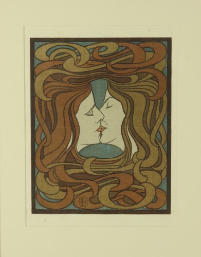 Peter Behrens (1868-1940) - The kiss, wood engraving - Engravings & Prints Style Art nouveau