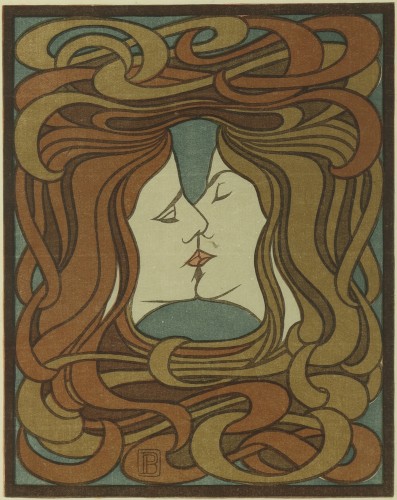 Gravures et livres anciens  - Peter Behrens (1868-1940) - Le baiser, xylogravure