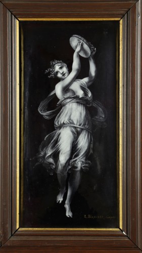 Terpsichore, painted enamel plate by Ernest Blancher, Limoges - Curiosities Style Napoléon III