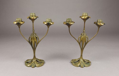 Paire de bougeoirs - Georges de Feure (1868-1943) - Luminaires Style Art nouveau