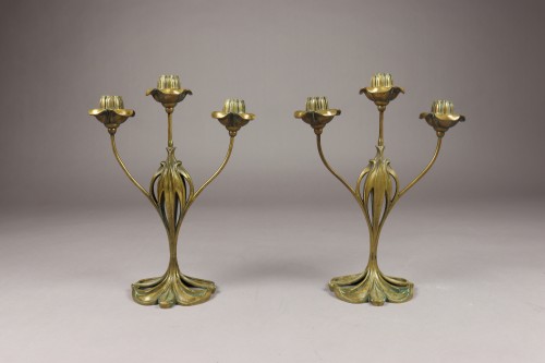 Luminaires Bougeoirs et Chandeliers - Paire de bougeoirs - Georges de Feure (1868-1943)