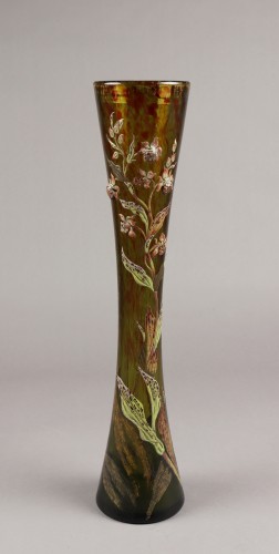 Glass & Crystal  - Emile Gallé - Large diabolo shaped vase 