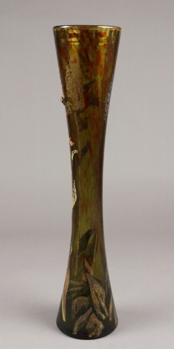 Art nouveau - Emile Gallé - Grand vase de forme diabolo