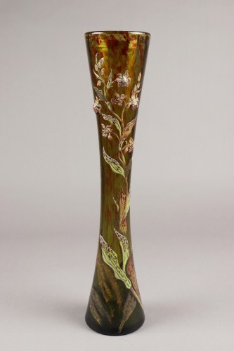 Antiquités - Emile Gallé - Grand vase de forme diabolo