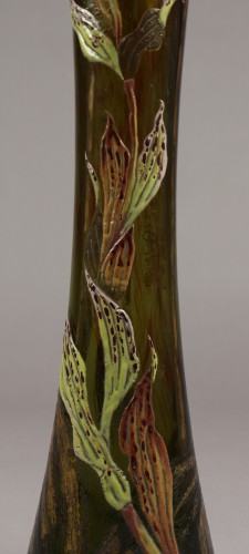 Antiquités - Emile Gallé - Large diabolo shaped vase 