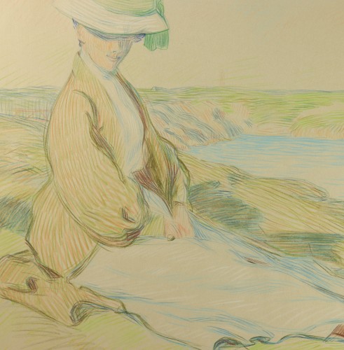 Tableaux et dessins  - Élegante au bord de mer - Hermann-Paul (1864-1940)