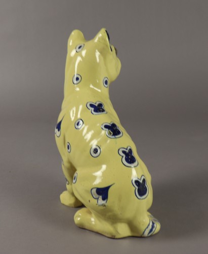 Emile Gallé - Chien en  faïence dit « chien aux cœurs bleus » . - Céramiques, Porcelaines Style Art nouveau