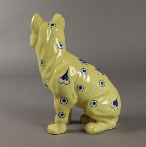 Earthenware Dog called &quot;chien aux cœurs bleus &quot;  - Emile Gallé - 