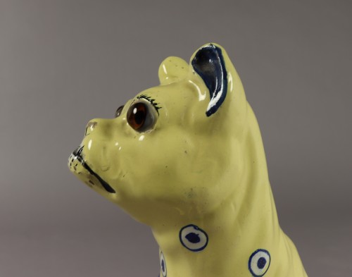 Earthenware Dog called &quot;chien aux cœurs bleus &quot;  - Emile Gallé - Art nouveau