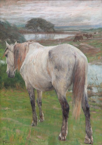 Ruggero Panerai (1862-1923) Horse grazing  - Paintings & Drawings Style 
