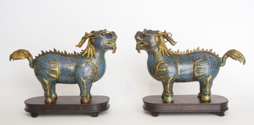 Couple of enamel cloisonnè Qilin - Asian Works of Art Style 