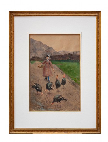 Eugenio Spreafico (1856 -1919) Little girl with turkeys
