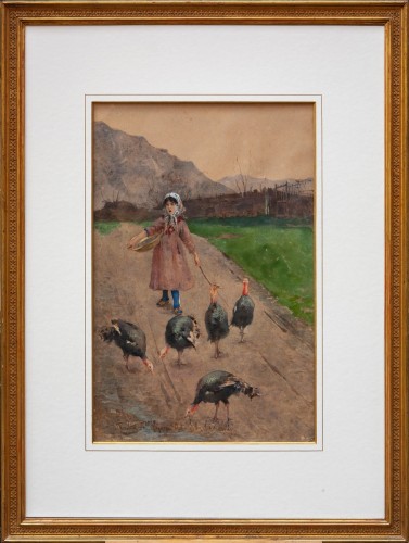  - Eugenio Spreafico (1856 -1919) Little girl with turkeys