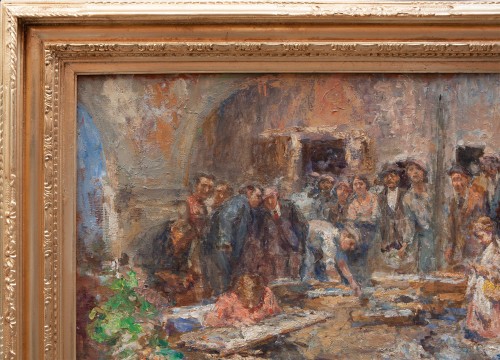 Paintings & Drawings  - Leonardo Bazzaro (1853 - 1937)  - Mercato dell&#039;Orecchi, Chioggia 1936
