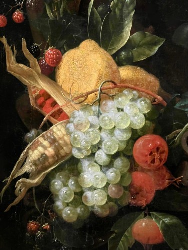 Tableaux et dessins  - Joris Van Son (1623 - 1667) - Guirlande de fruits avec une sculpture classique, 1659