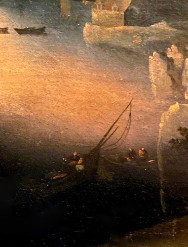 XVIIe siècle - Scène nocturne d'incendie et de guerre, attribué à Gillis Mostaert (1528-1598)