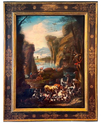 Animals entering Noah's ark , Large 17th / 18th century Italian Painting