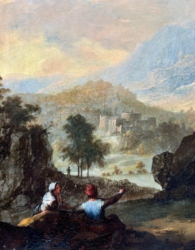 Travellers at rest in a sunset landscape - Attributed to Franz Paula de Ferg (1689 – 1740) - Paintings & Drawings Style 
