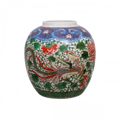 Pot en émail chinois Wucai « Phénix et pivoine »