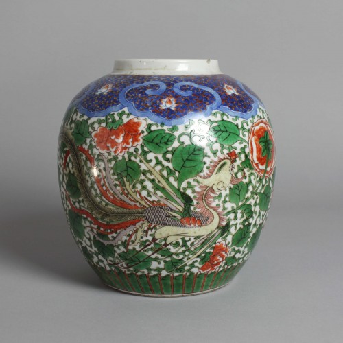 A Chinese Wucai ‘Phoenix and Peony’ Enamel Jar - 
