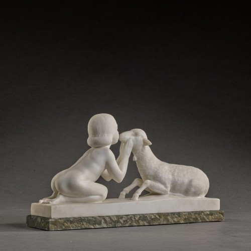 La jeune fille et l'agneau - Charles Raphaël PEYRE (1872-1949) - Sculpture Style Art Déco