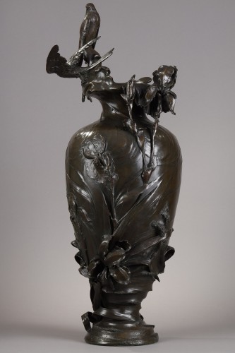 Antiquités - Jean-Baptiste Sloodts (1843 - ?) - Vases avec des hirondelles de fenêtre et des fleurs de lys